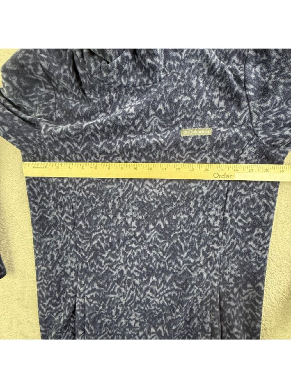 Columbia Coat Mens Medium Blue Fleece Long Pullover Funnel Neck Geometric AL2727 - Picture 10 of 16